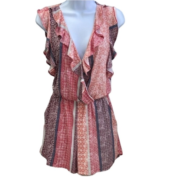 BCBG MaxAzria Ruffle‎ Floral Patchwork Romper - Picture 1 of 13